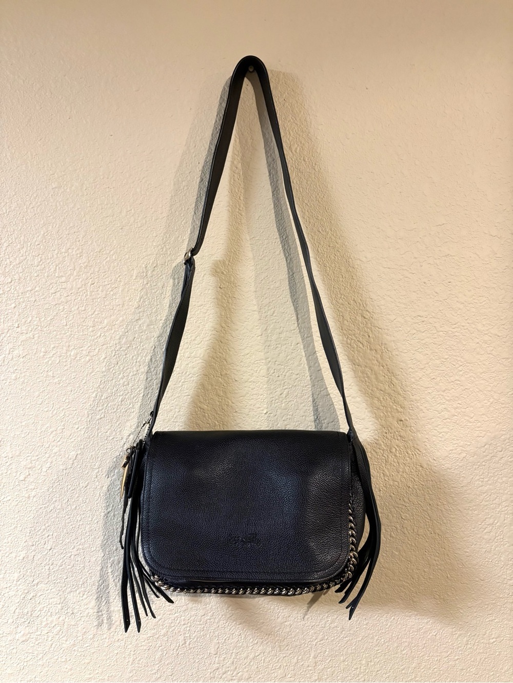 Coach Dakotah Black Leather Fringe Flap Whipstitch Crossbody Bag Small 34396 NWT